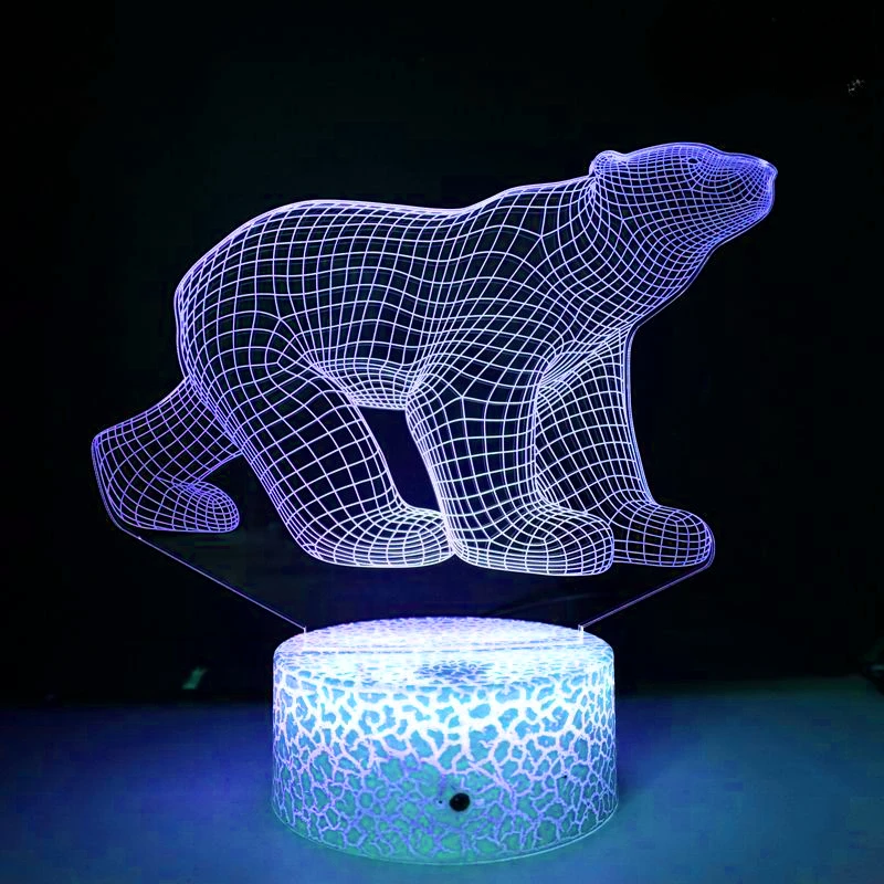 Nighdn-LED 3D Urso Polar Luz Noturna para Crianças, Lâmpada Ilusão, 7 Cores Mudando, USB Abajur, Presente de Aniversário e Natal, Decoração do Quarto