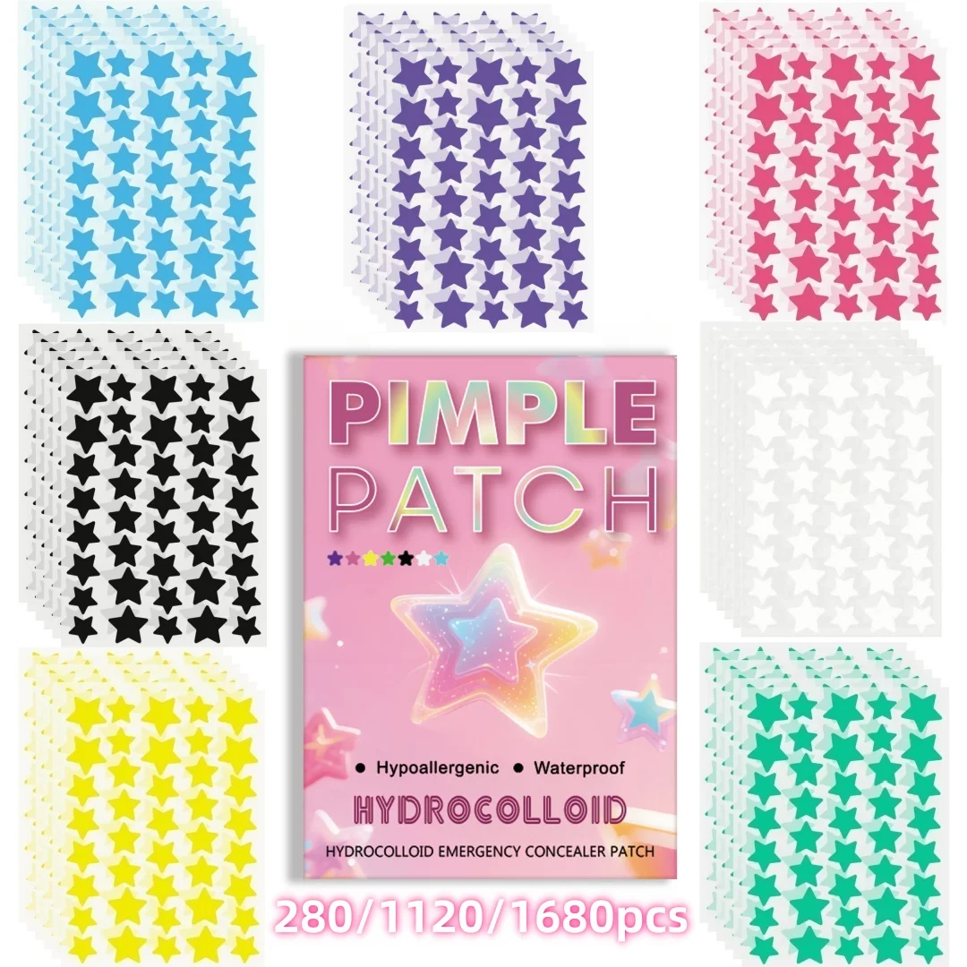 Parches hidrocoloides para el acné, 280/1120/1680 unidades, parches correctores faciales para el acné, ocultan el acné y las imperfecciones. Adecuados para fiestas y eventos.