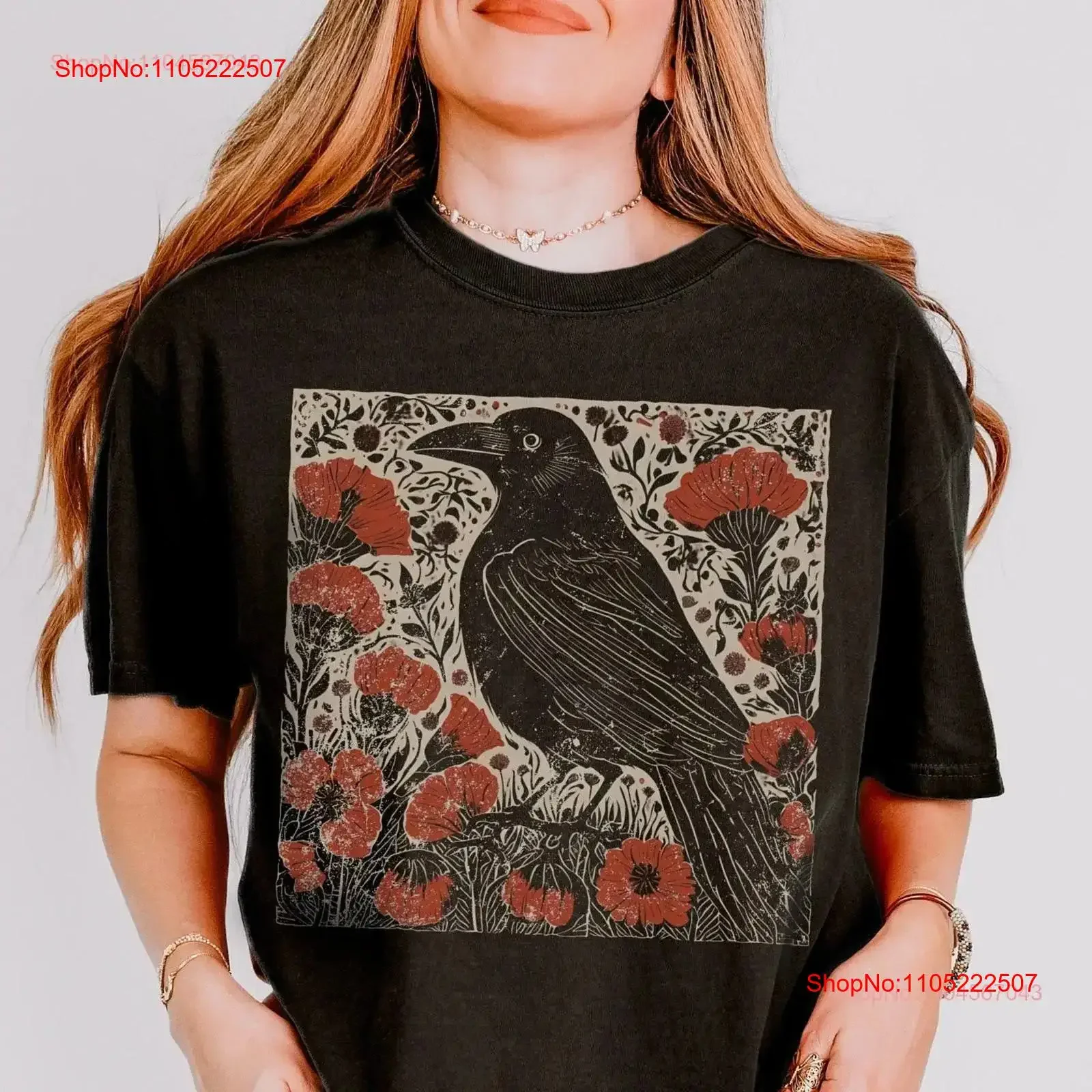 

Футболка Whimsigoth Crow Linocut Bird Эдгар Аллан Поэ Nevermore Raven Dark Cottagecore Folk Art Academy Хэллоуин винтаж мягкий