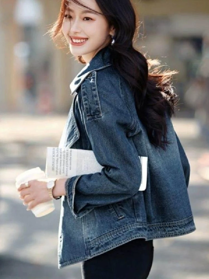 

Модный свободный повседневный корейский джинсовый джинсовый джерт, женский весенне-осенний Новое поступление, мотоциклетный топ, дышащая верхняя одежда