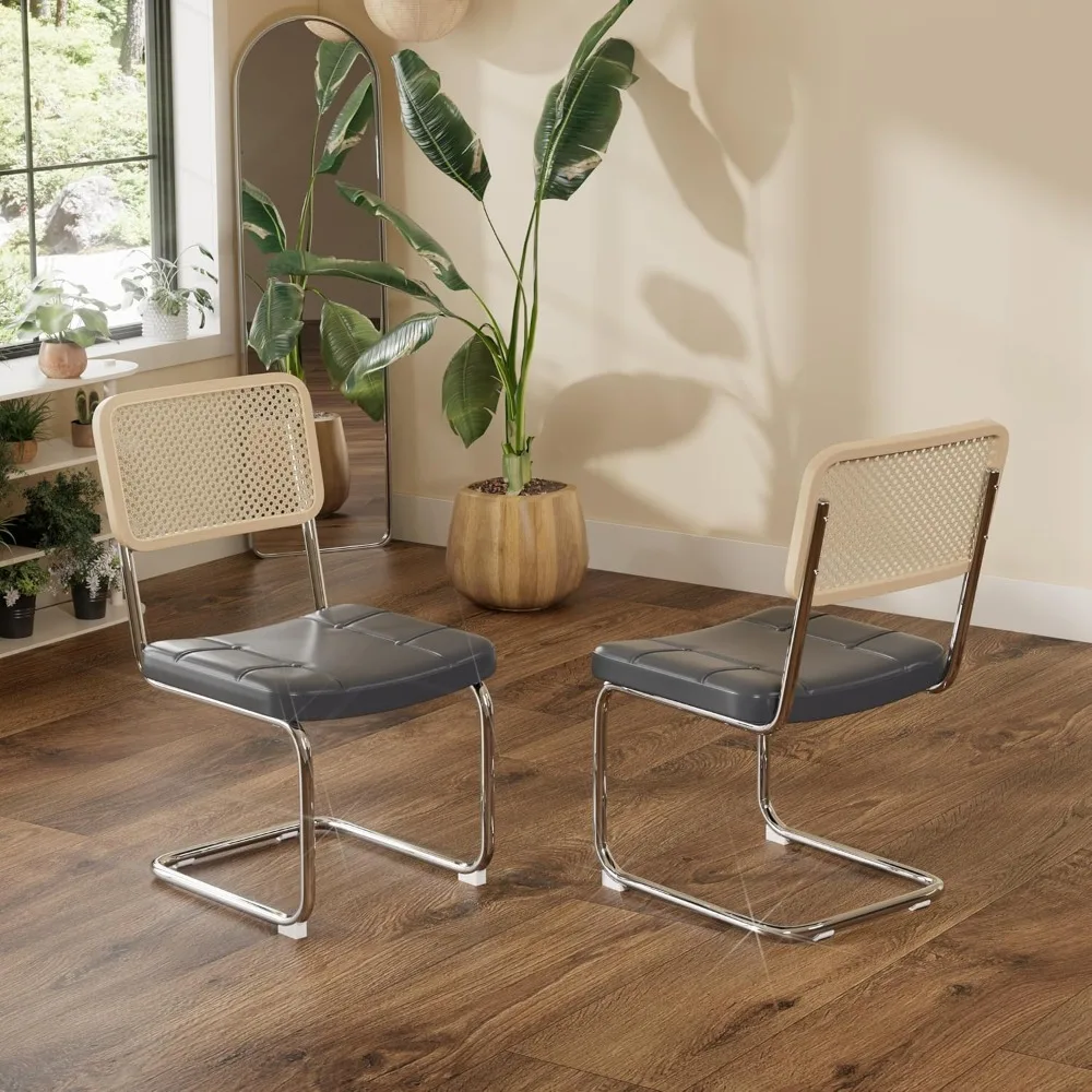 

Современные обеденные стулья, набор из 2 шт., кухонные стулья с обивкой из искусственной кожи и спинкой из ротанга