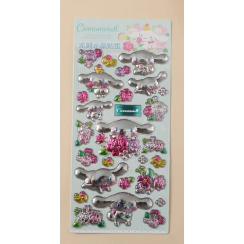 2026 Hot New Sanrio Kuramitsu children's cute cartoon light-etched crystal stickers, girls' three-dimensional embossed stickers