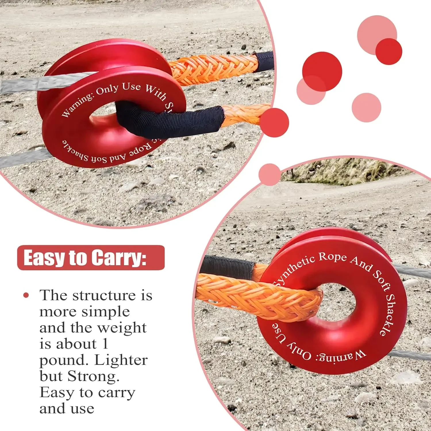 كتلة انتعاش حلقة انتعاش 66,000 رطل - أداة ألومنيوم للطرق الوعرة 7075 لحبل الونش وتكبل ناعم، تناسب ATV/UTV/الشاحنة #4