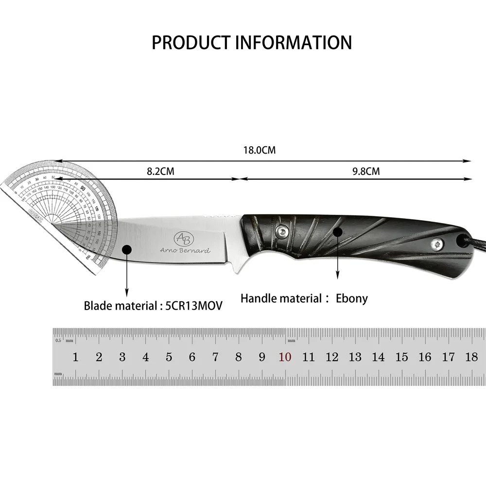 Cuchillo de hoja fija Full Tang de 7 pulgadas con funda, hoja 5CR13MOV, mango de madera, transporte diario, equipo de autodefensa para caza para hombres