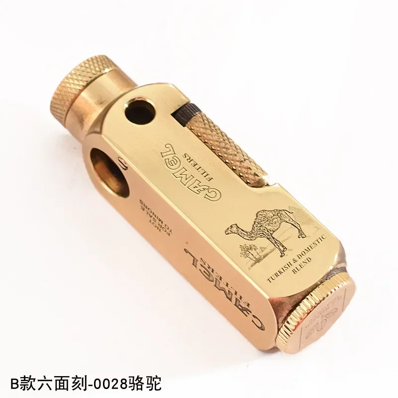 Luxury heavy-duty trench shaped brass lighter with laser carved hexagonal patterns, personalized retro creative lighter