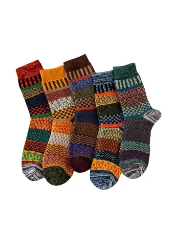 15/10/5 pairs of fall and winter double road vintage socks thickened warm ethnic style men's wool socks mid-calf socks