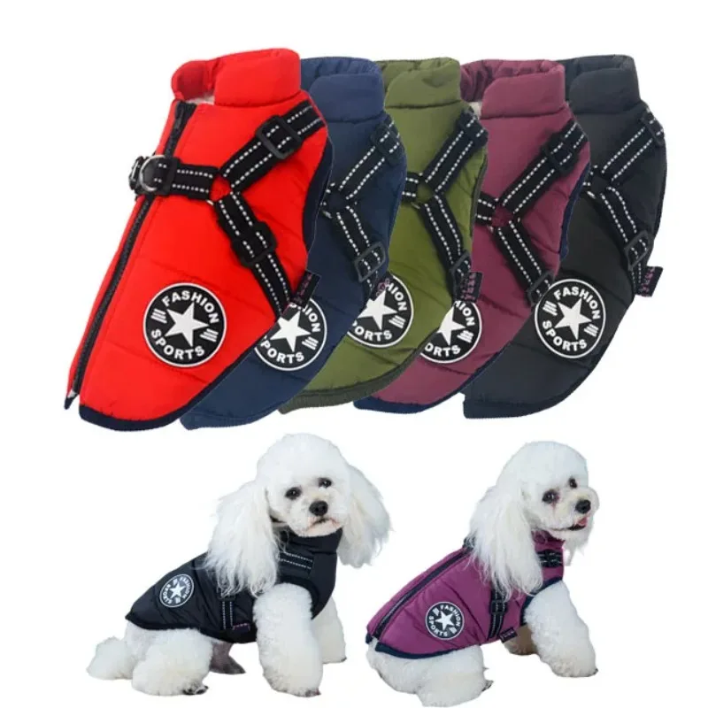 

Designer luxury waterproof dog winter jacket, harness warm windproof dog clothes, jacket for small big dogs, одежда для собак