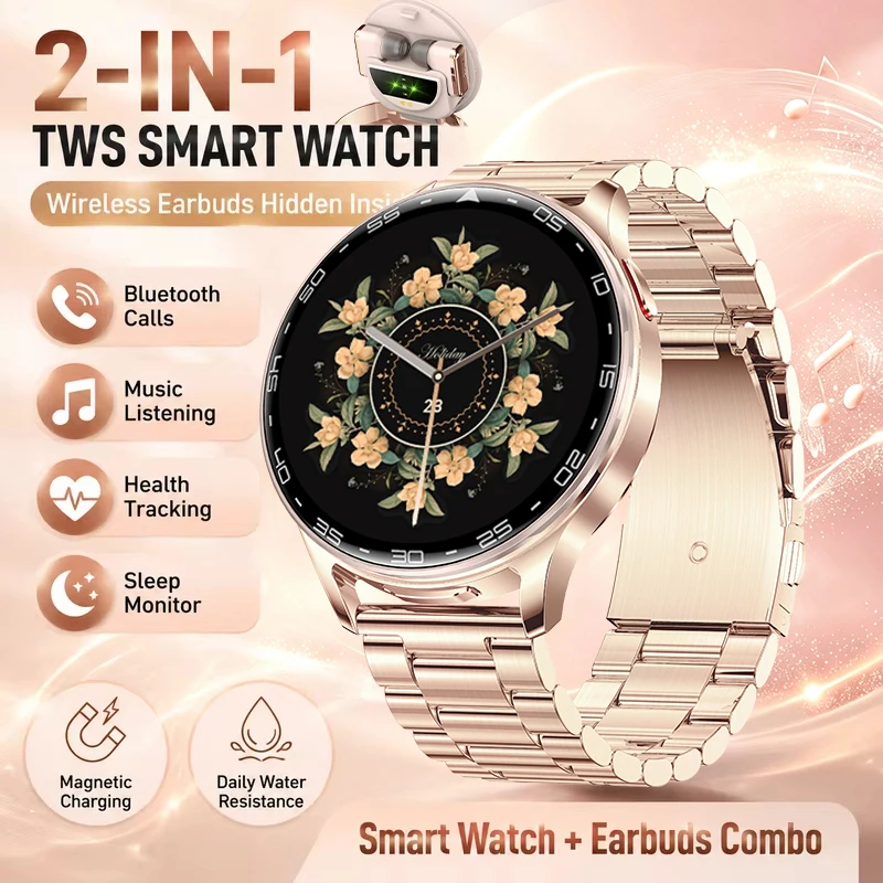 TWS 2 In 1 Bluetooth Earbuds Smartwatch Women 1.39 Inch 360*360 HD Screen Smart Watch Men Sports Calling Music Earphones Watches