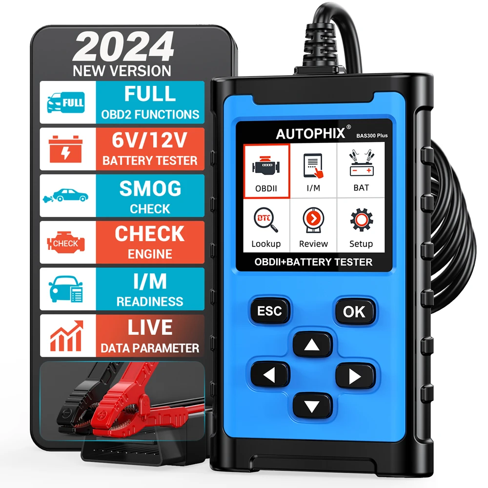 Autophix BAS300 Plus OBD2 Engine Check 6/12/24V Battery Tester 2-in-1 Automotive Scanner Code Reader OBD 2 Car Diagnostic Tools