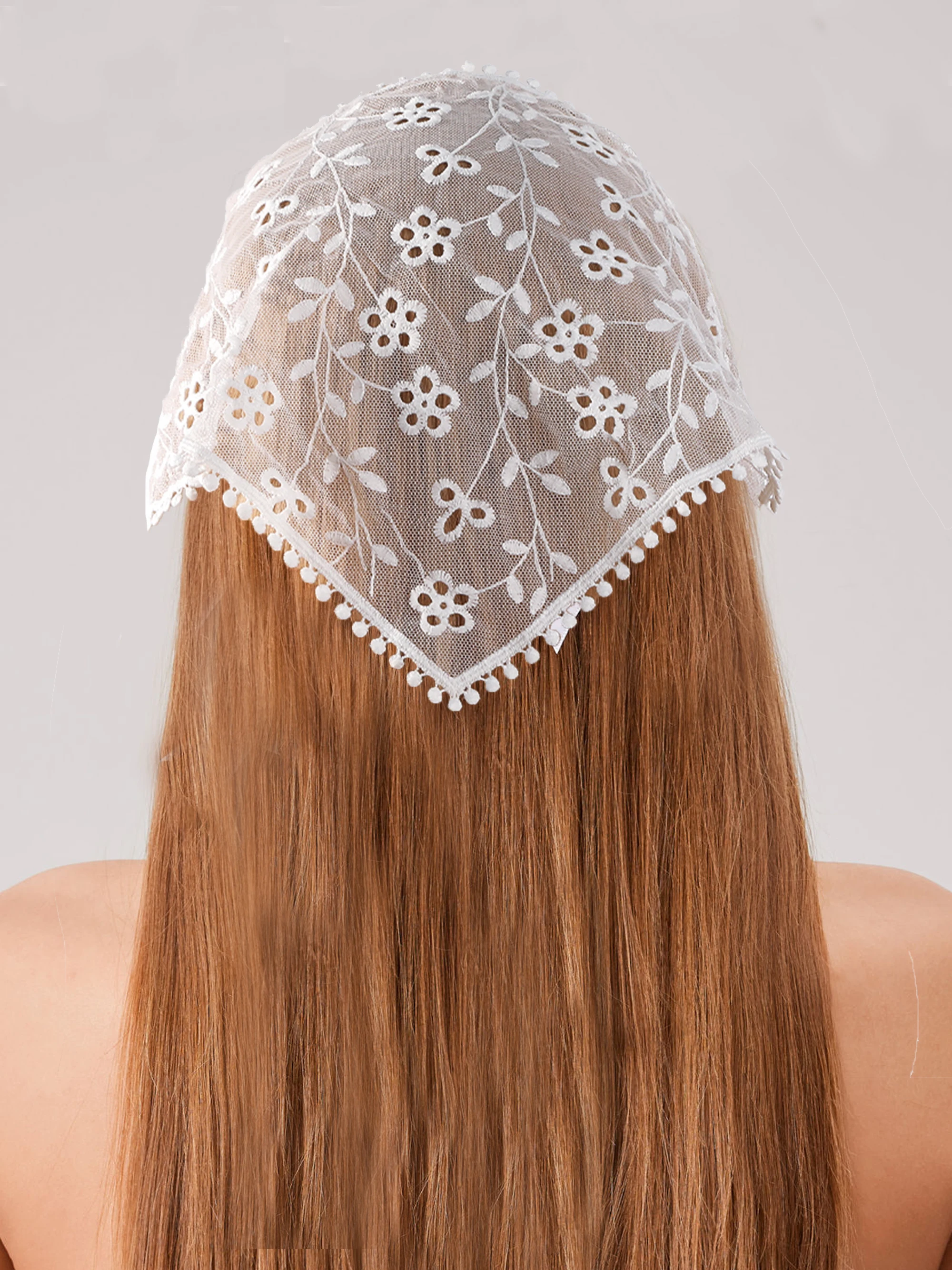 Flower Lace Triangle Scarf Hair Band White Fashion Bandana Turban Headband For Women Headwarp Hair Accessories