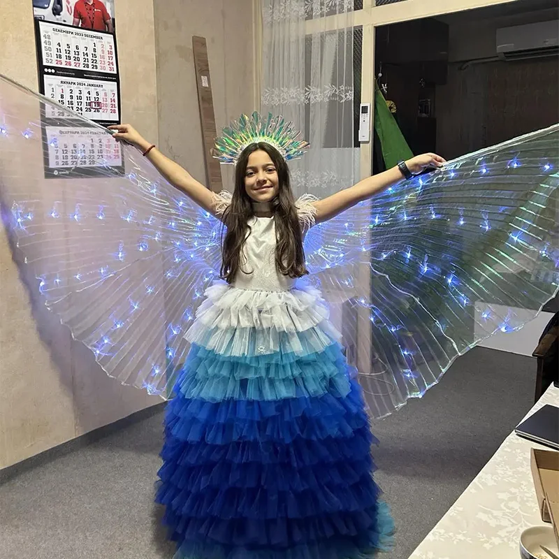 Led Dance Fairy Wings Mantel Kinderen Dansers Kleurrijke Vlindervleugels + Stok Podium Voorstelling Buikdansen Carnaval Feest Prop