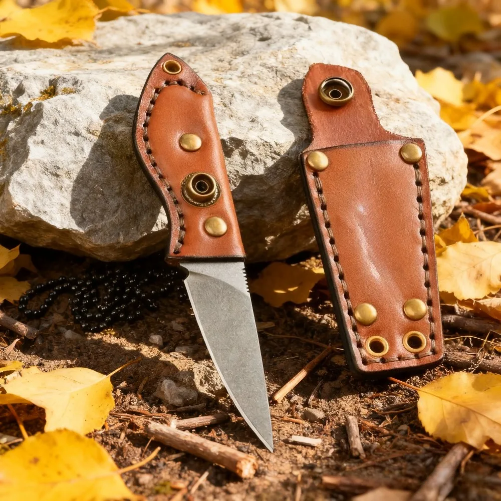 2025 بقاء شفرة مثبتة الرقبة سكين M390 شفرة جلد البقر مقبض صلابة عالية التخييم السكاكين التكتيكية فائدة سكين الدفاع عن النفس