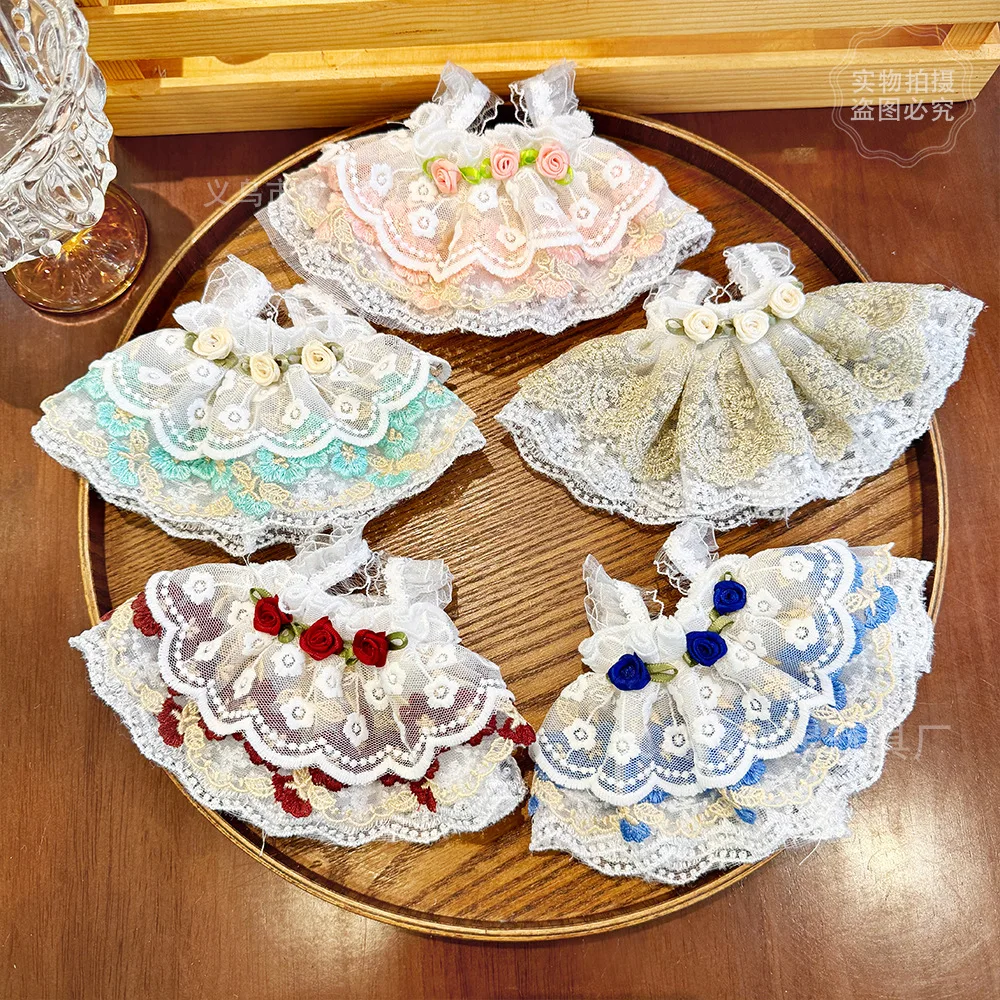 

Новое кружевное платье с розой и висячими ушками, кукольное детское платье, плюшевое милое платье на бретельках для куклы, хлопковое платье принцессы, аксессуары