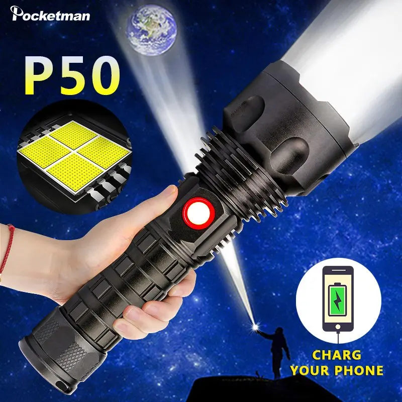 High Lumens Tactical Flashlight 5 Light Modes Rechargeable Torch Zoomable Heavy Duty Aluminum Body for Camping Emergency