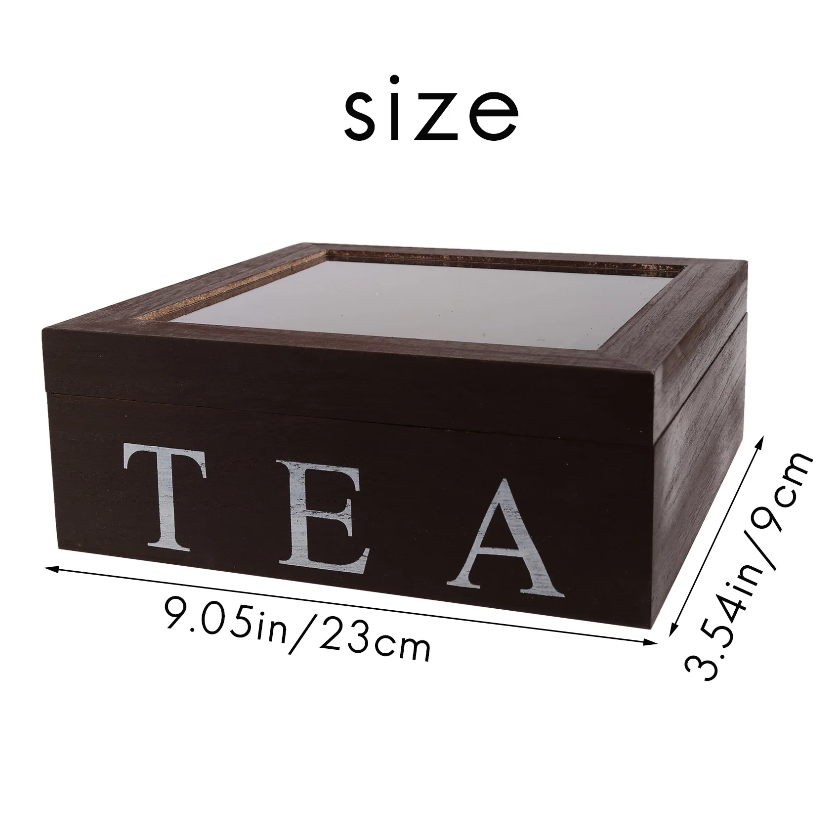 BHTS-Wooden 9 Grids Tea Box Tea Bags Container Storage Box Square Gift Box Case Transparent Top Lid Jewelry Storage Box