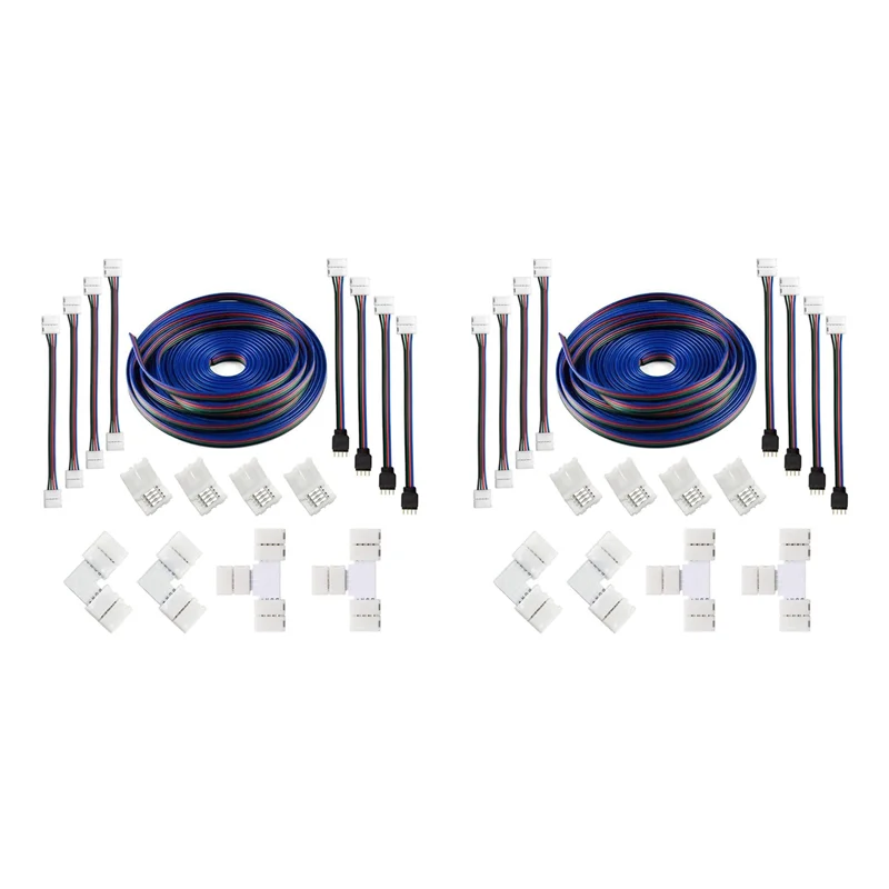 

AA19 2 Set 16.4FT(5M) 4-Pin RGB LED Strip Extension Cable,LED Strips Connectors Kits For 5050 Flexible RGB LED Strip Light