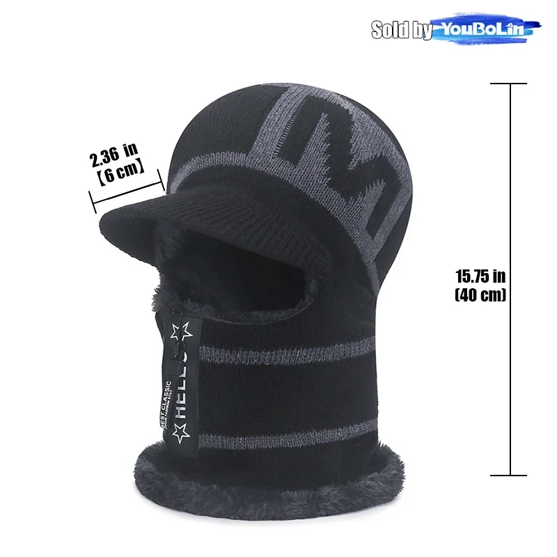 Unisex Couple Winter Beanie Hat,Fleece Lined Peaked Skull Cap,Zipper Knitted Outdoor Cycling Windproof Full Face Neck Warmer Hat