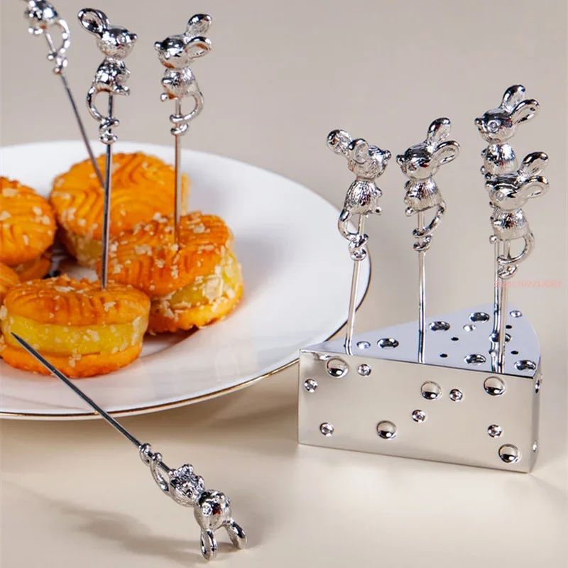 Mouse Stainless Steel Fruit Fork Fruit Stick Cheese Base Cake Organizer Dessert Fork Set Decorative Tableware Dinnerware Sets