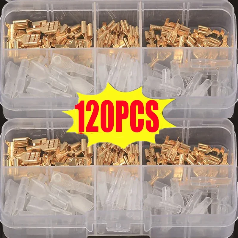 120pcs Box-Packed Crimp Terminal Female Spade Terminals2.8/4.8/6.3mm No Male,Wire Connector,Electrical Terminals