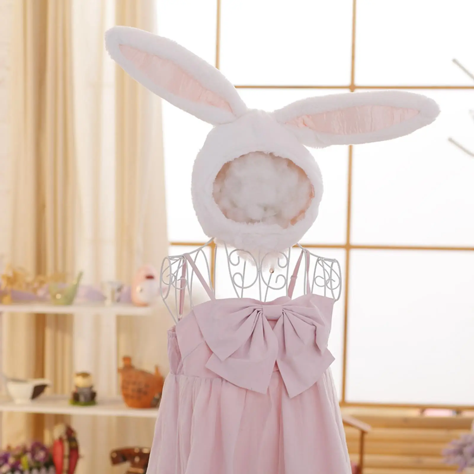 かわいいウサギの耳フード帽子ぬいぐるみ綿動物頭飾り女の子冬コスチューム仮装ステージパフォーマンス用