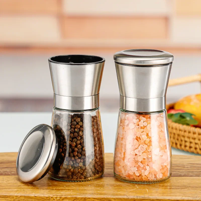 180/200ML Pepper Grinder Stainless Steel Glass Spice Bottle Salt Pepper Mill ManuaSpice Grinder Mill Household Kitchen Gadgets