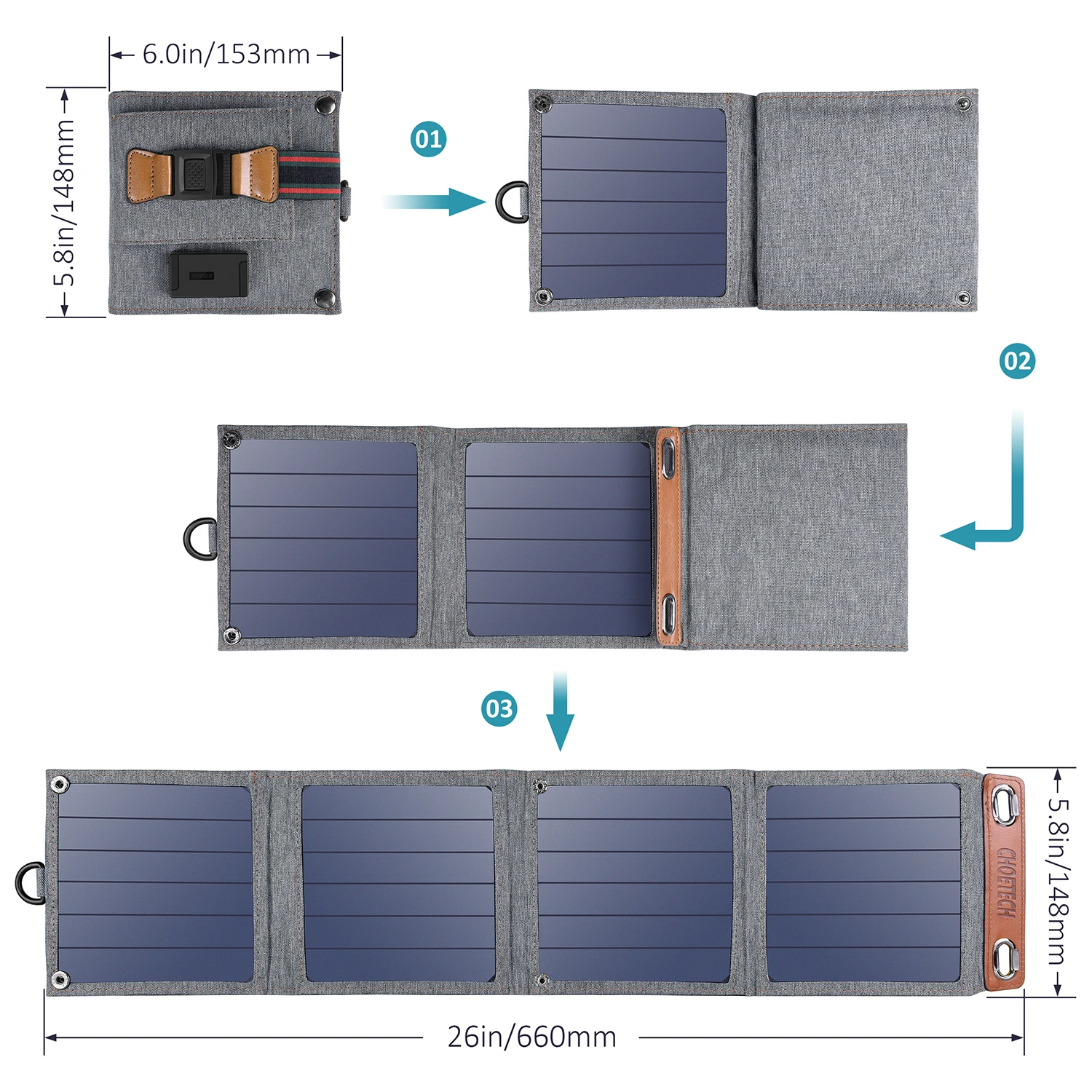 14W Choetech Foldable Solar Charger with 1*USB-A