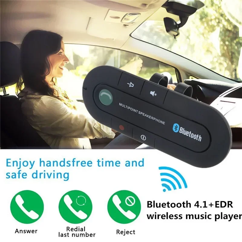 Bluetooth Hands free Car Kit Wireless Audio Receiver Speaker Phone MP3 Music Player Sun Visor Clip Multipoint Noise Cancelling