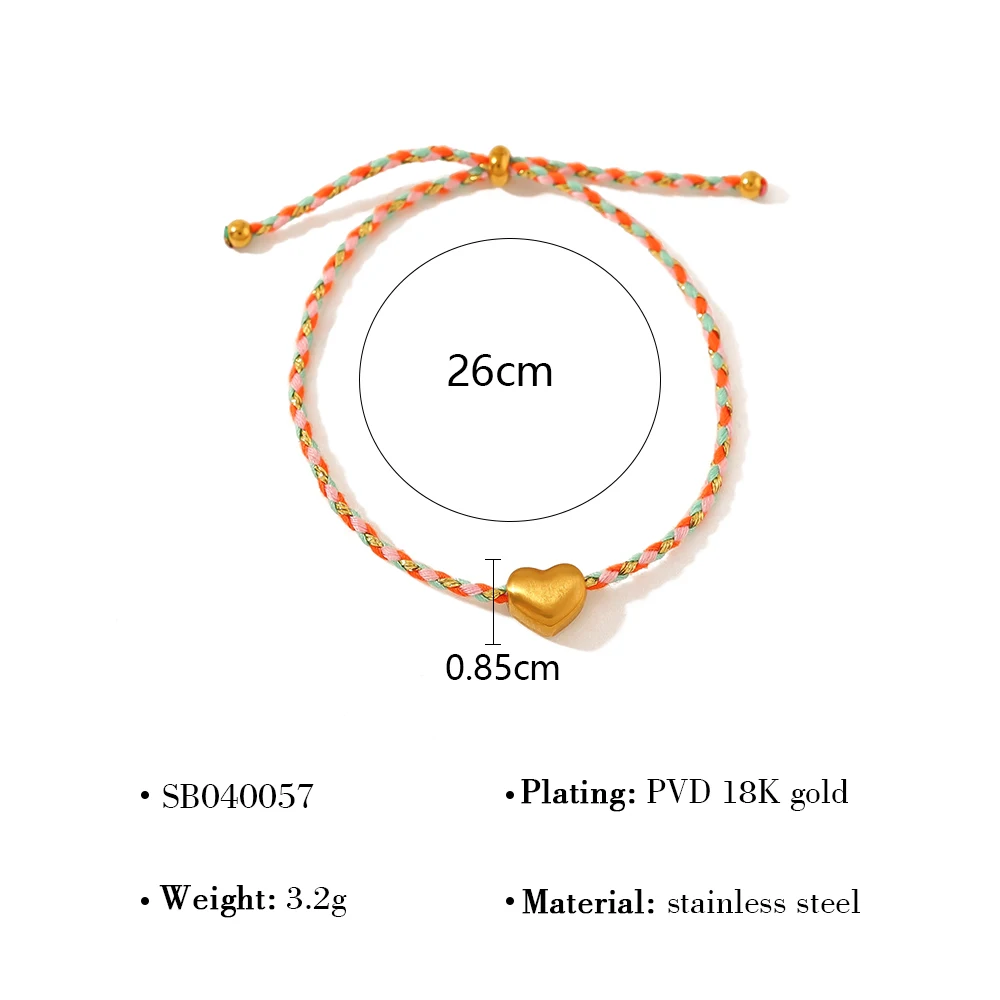 WILD & FREE Retro Bohemian Rope Chain Bracelet for Women Stainless Steel Heart Charm Simple Waterproof Jewelry