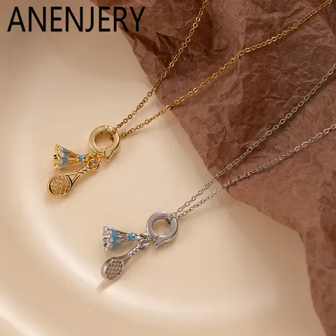 ANENJERY 316L collar con colgante de bádminton de acero inoxidable para mujeres y hombres moda deportes Fitness amante joyería fiesta al por mayor