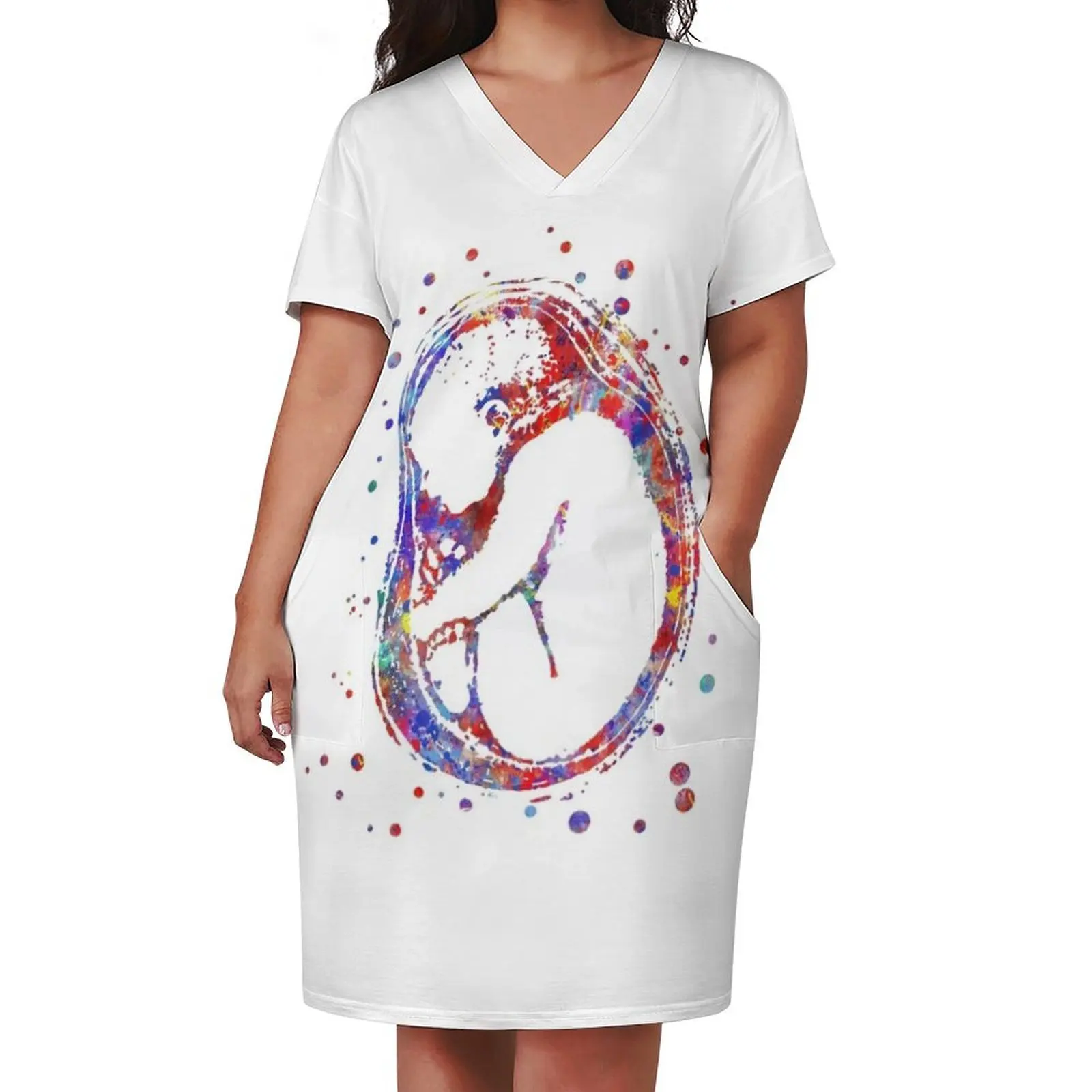 Fetus, foetus, baby's development, watercolor fetus, watercolor foetus Loose Pocket Dress dresses for prom