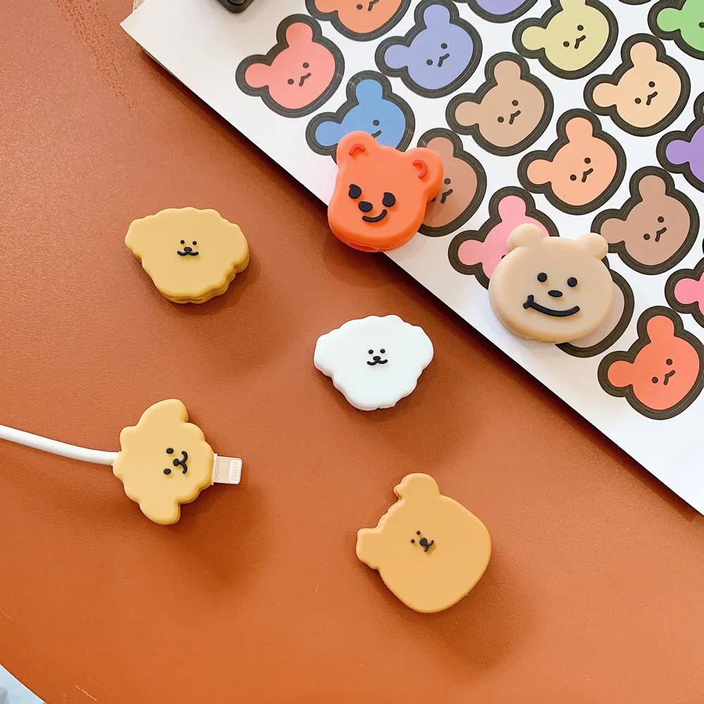 Korea Kawaii Charging Cable Bite Protector Data Line Cord Macaron Color Cute Cartoon Soft TPU Case for Apple Iphone Type-C 1PCS