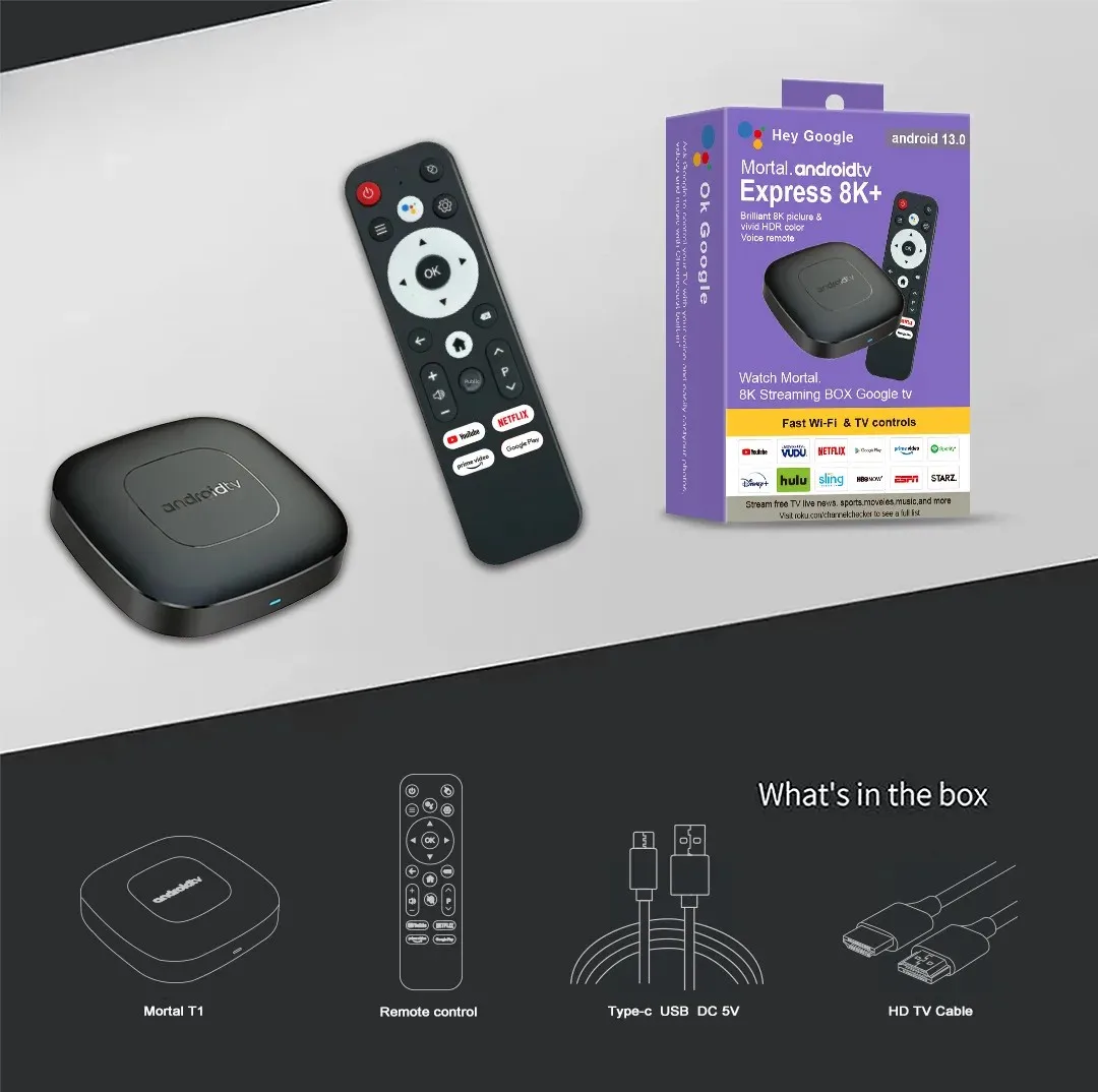 Mortal T1 Android TV Box Dual Wifi Bluetooth Voice Remote Control H313 Full Zone Hacking TV Box Video Output None