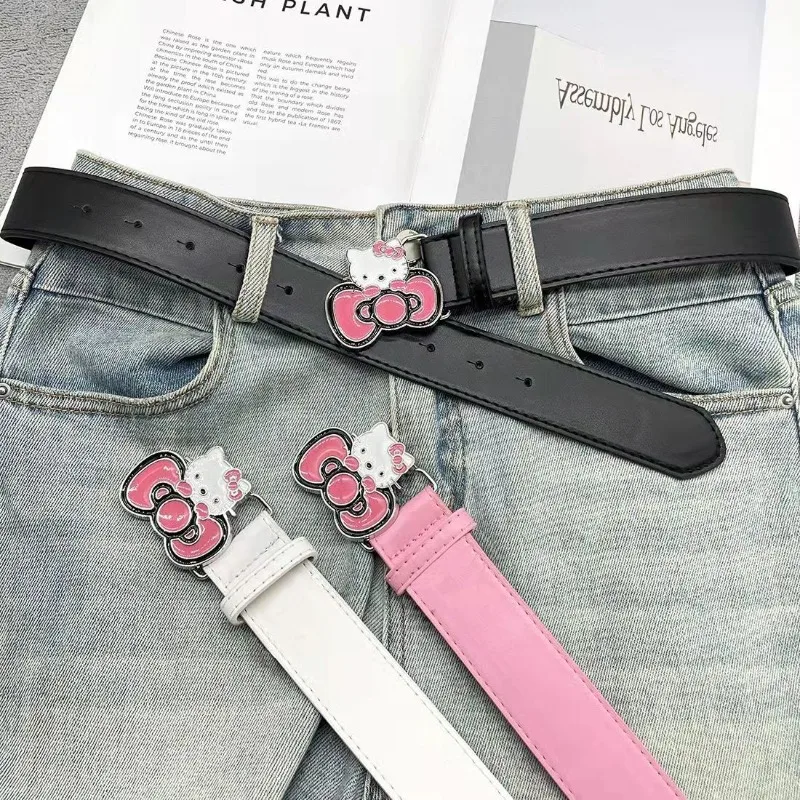 

Новая серия Sanrio с героями мультфильмов «Hello Kitty», модные индивидуальные универсальные джинсовые аксессуары для девочек, дизайн с милым поясом с бриллиантами, подарок