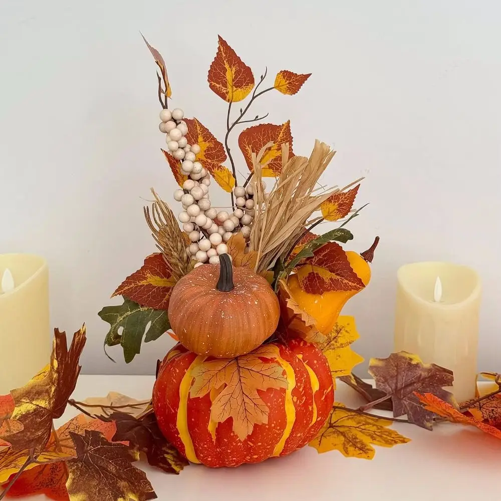 

Simulation Pumpkin Halloween Table Decoration Table Decoration Autumn Harvest Pumpkin Pot Maple Leaf Gift