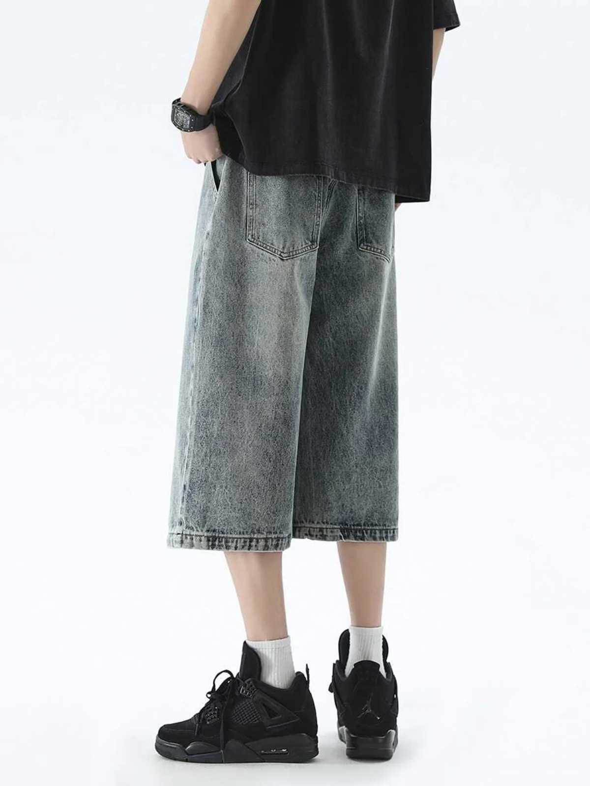 الأمريكية الرجعية سبعة أقدام الرجال الجينز الصيف رقيقة مستقيم فضفاض بنطال ذو قصة أرجل واسعة في سن المراهقة العصرية عادية orts سليم صالح الجينز #3