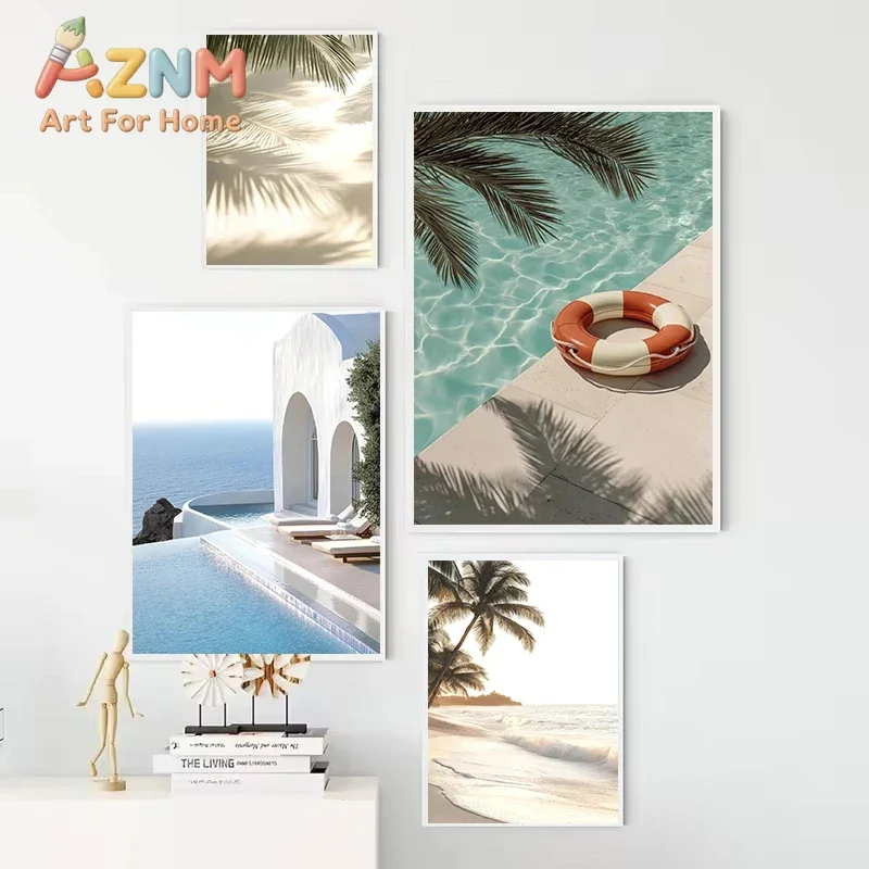 Unframed Canvas Wall Art Italian Coastal Summer Beach Print, Mediterranean Lemon Sea Scenery Poster for Living Room view 3
