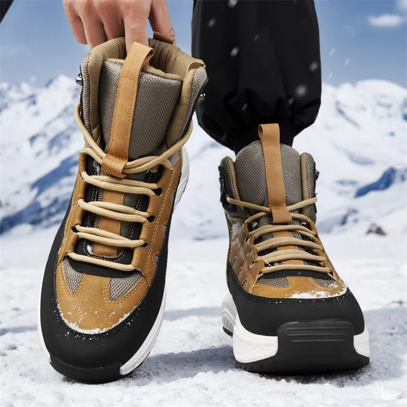 Warm Plush Men's Winter Sneakers Platform Outdoor Trekking Shoes Men Non-slip High-top Hiking Shoes for Men zapatillas de hombre