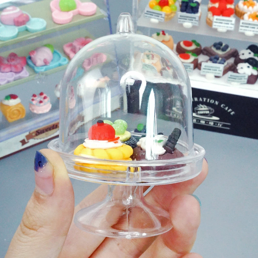 1/12 Cake Transparent Cover Dollhouse Miniature Furniture Cute Dessert Cover Mini Food Kitchen Toys Model Decoration Kids Gift