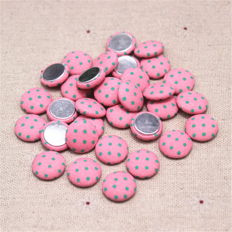 50pcs 15mm Mix Colors Polka Dot Fabric Covered Round Buttons Home Garden Flatback Cabochon Crafts Scrapbooking DIY