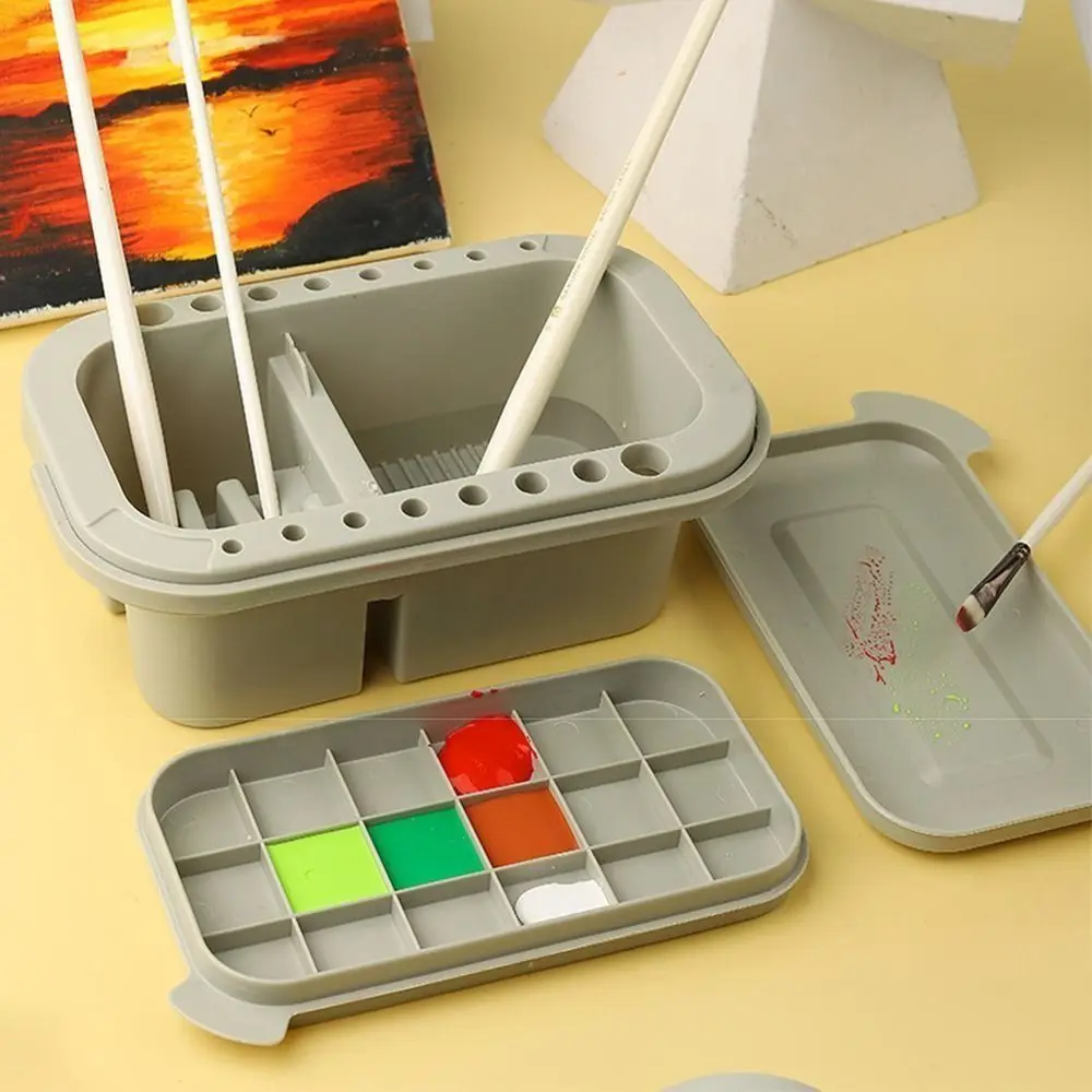 Wielofunkcyjna umywalka na pędzle z uchwytem na pędzle, podkładką, tacą, paletką - kubek do czyszczenia artystycznego do akwareli, malarstwa olejnego z pokrywką