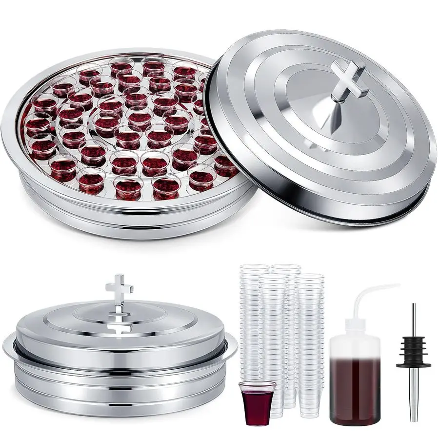 

1 Set Holy Communion Trays for Churches with Lid, Churches Cup Fillers, 100 Disposable Communion Cups Silver
