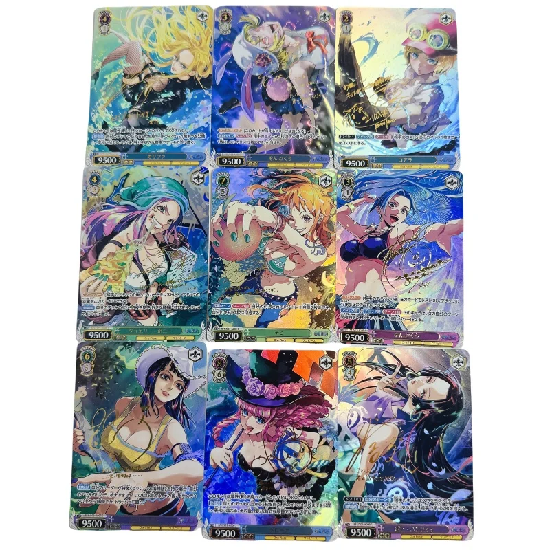 9 Sheets Flash Card One Piece Nami Boa Hancock Perona Jewelry Bonney Nico Robin Diy Action Toy Figure Anime Game Collection