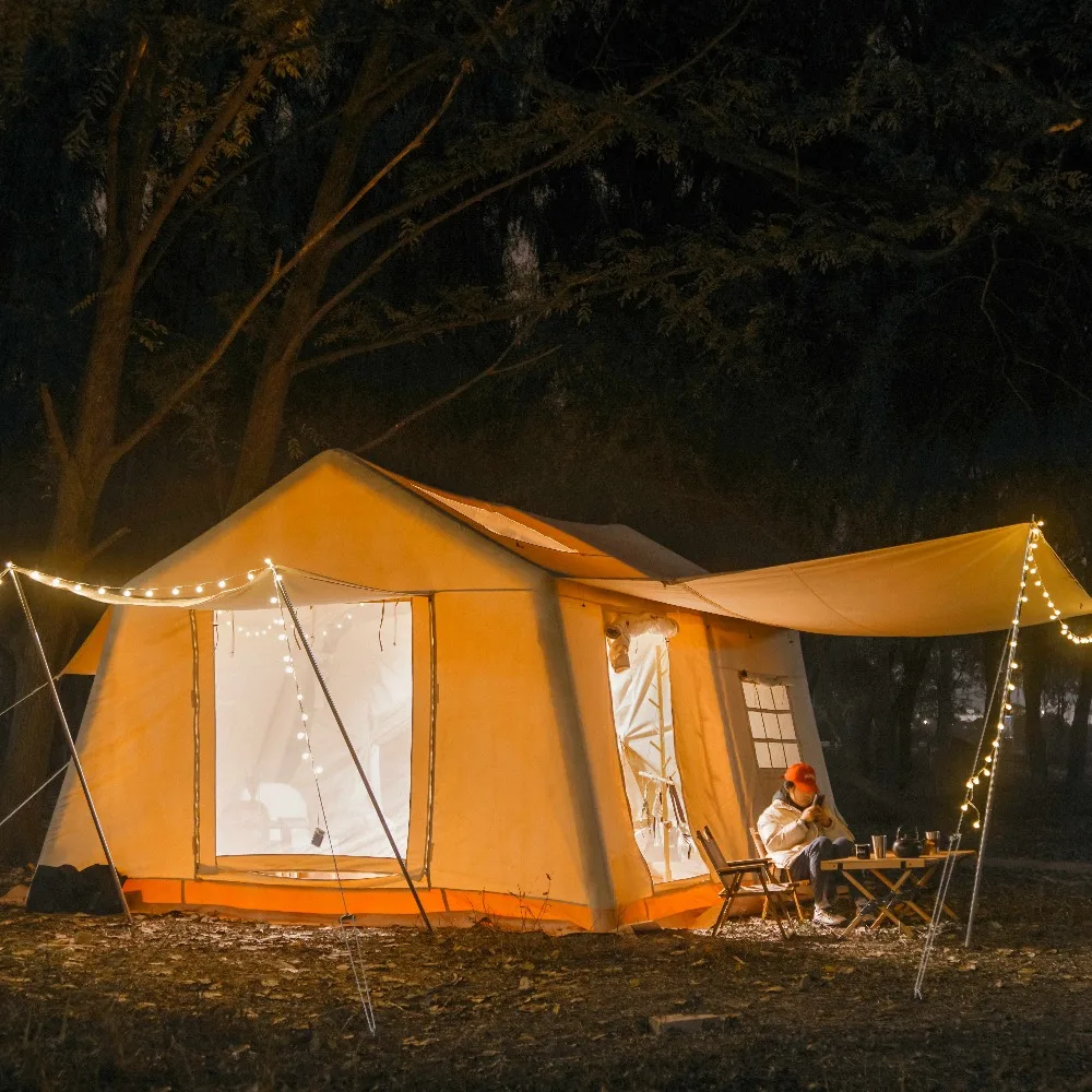 

Водонепроницаемая надувная палатка из поликоттонового холста для всей семьи, большая надувная палатка для кемпинга на открытом воздухе