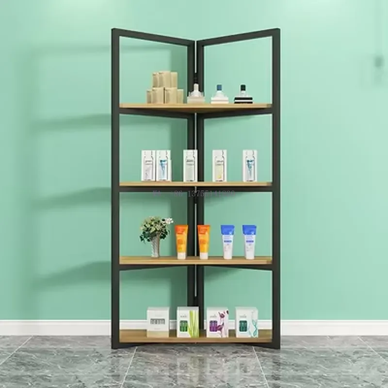 for Steel and Wood Multi Layer Display Rack for Cosmetic Samples and Barber Shop Live Display Cabinet