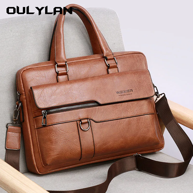 Men\'s Bag Genuine Leather Men Briefcase for Laptop 14 Messenger Men\'s Leather Bag Business Portfolio for Document A4