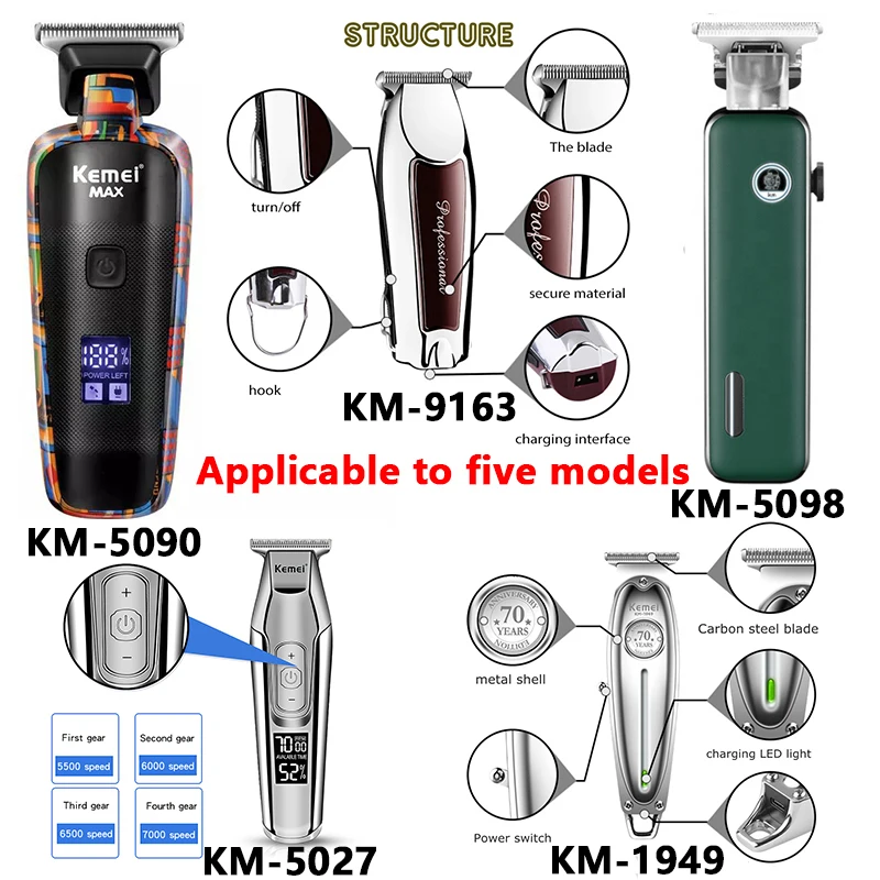Kemei-男性用ユニバーサルヘアトリマー,ヘアカットガイド,KM-5027 KM-1949 1 2 3 6 9 12mm