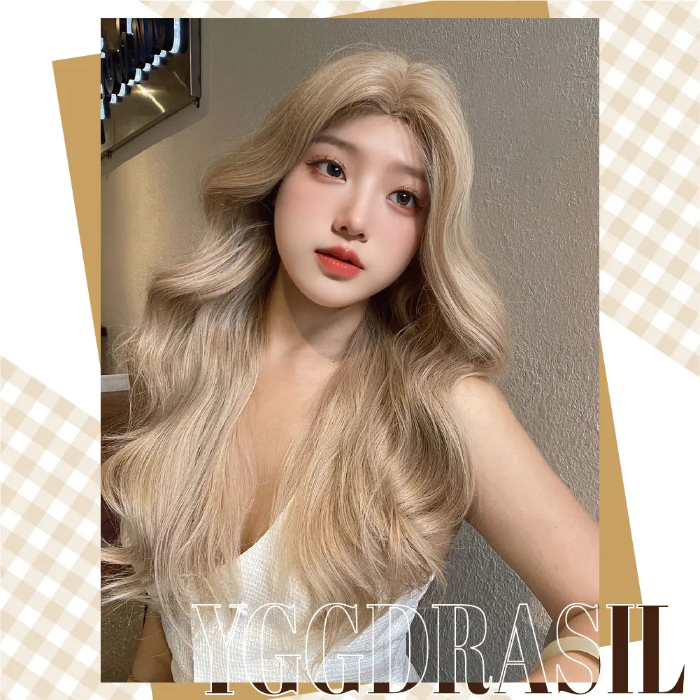 24Inch European Classic Deep Blonde Color Synthetic Wigs Middle Part Medium Wavy Hair Wig For Women Daily Cosplay Heat Resistant