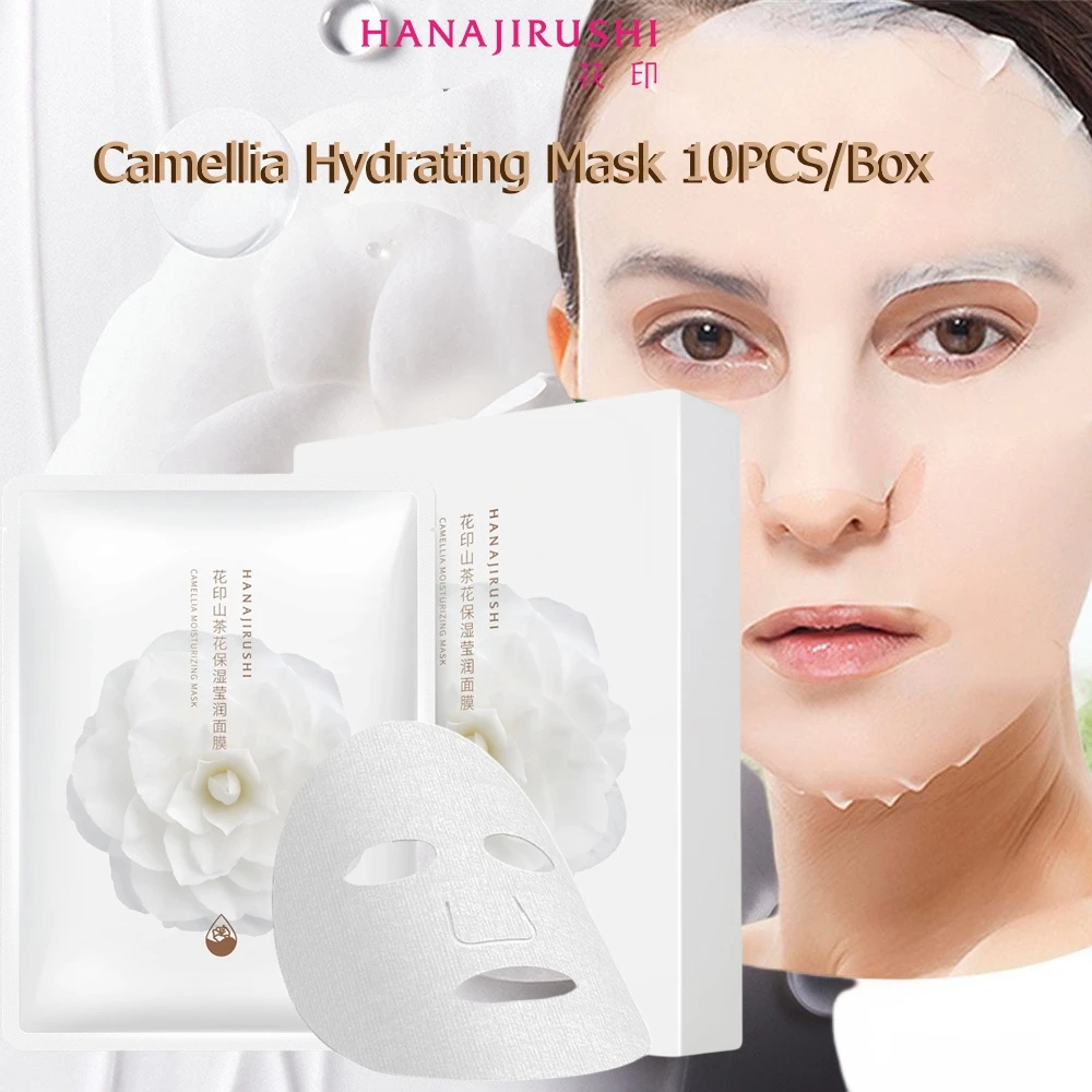 Camellia Moisturizing Facial Sheet Mask Hanajirushi  Contains Hyaluronic Acid 27ml 10PCS/BOX