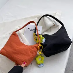 Borsa da donna in tinta unita Tote Bags borsa a tracolla in tessuto di Nylon glutinoso morbido di grande capacità borsa ascellare per ragazze di moda