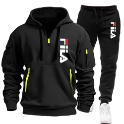 Men's autumn and winter hoodie + pants two-piece European size loose fashion sportswear fitness jogging leisure suit